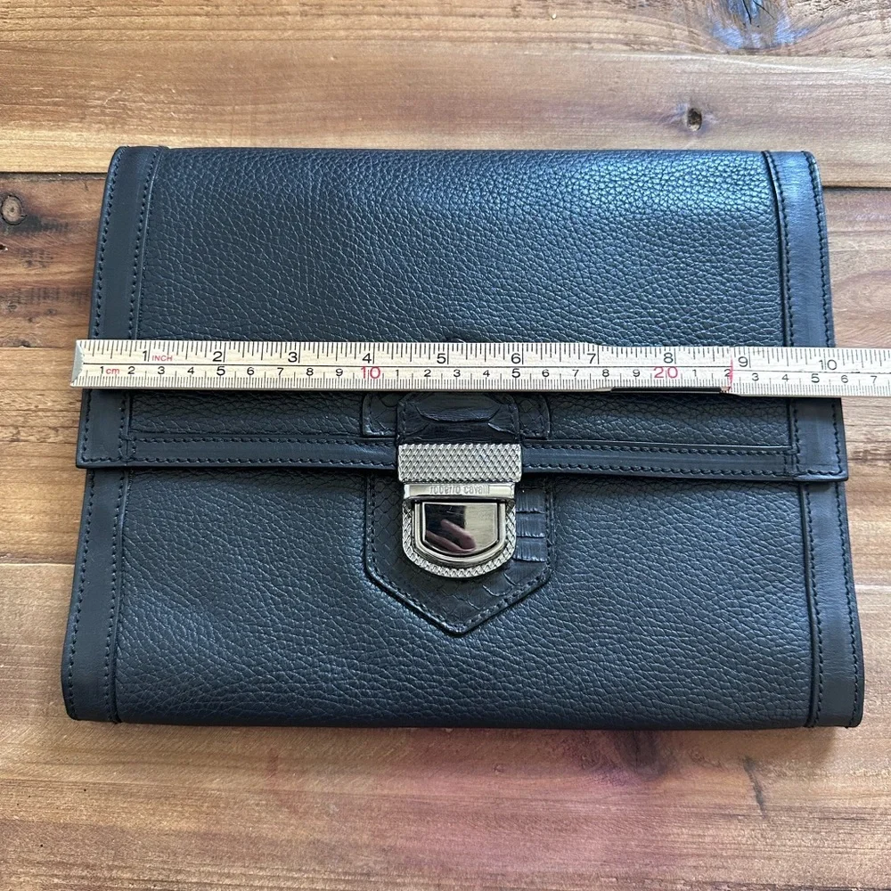 Roberto Cavalli Leather Organizer with Silver Clasp
